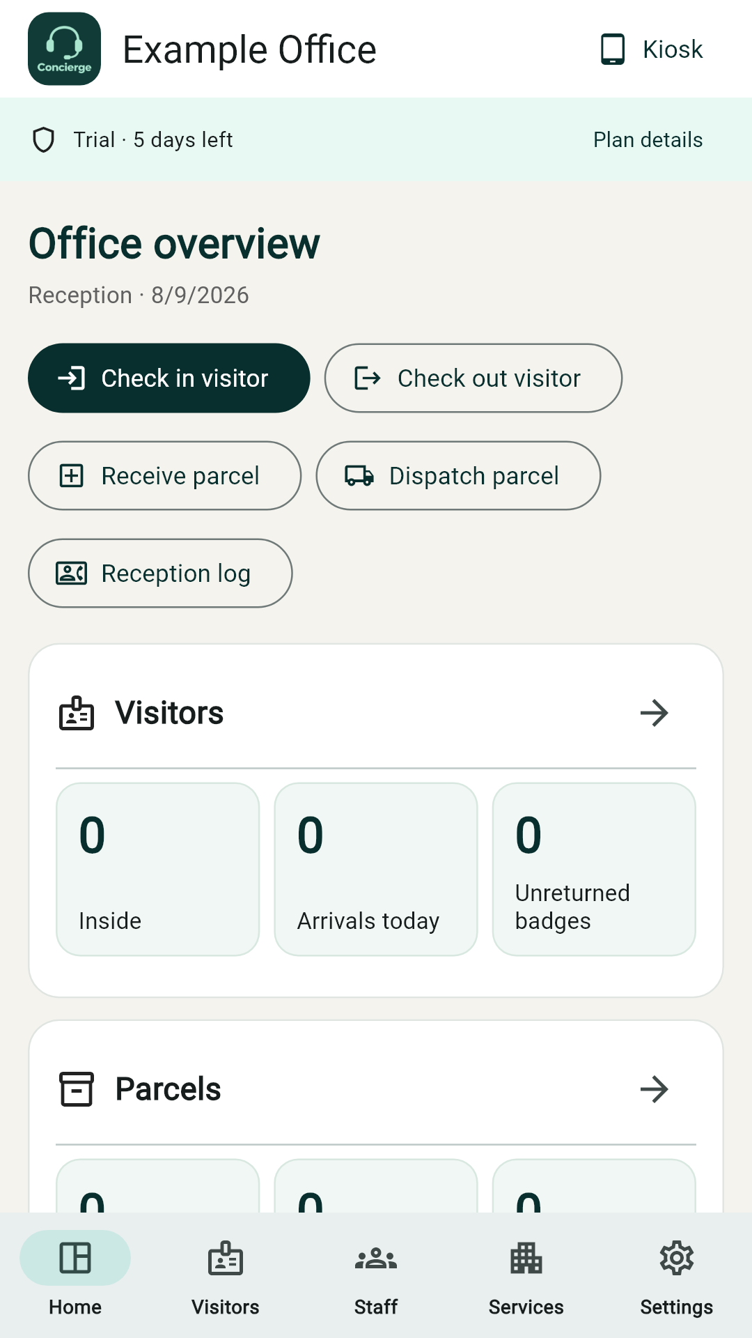 Concierge Office overview screen
