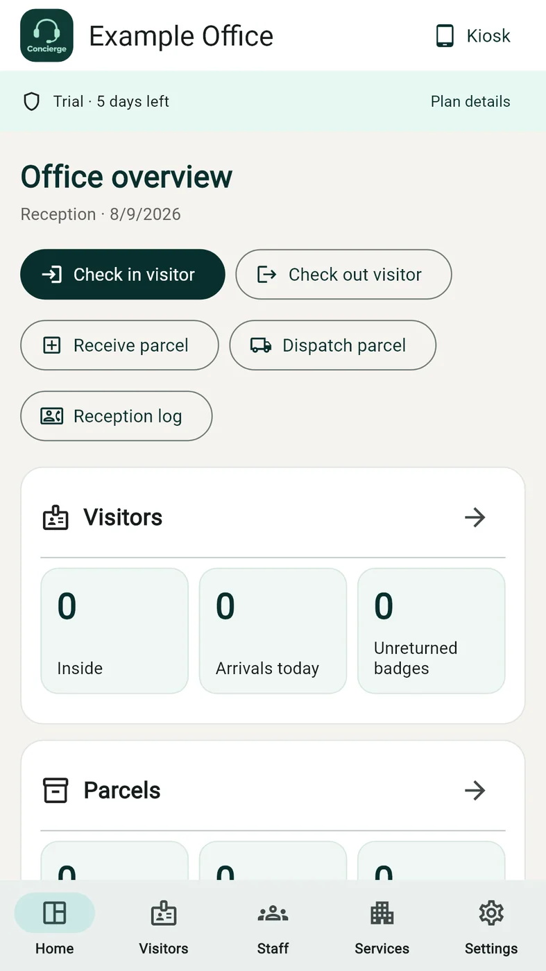 Concierge Office app screen